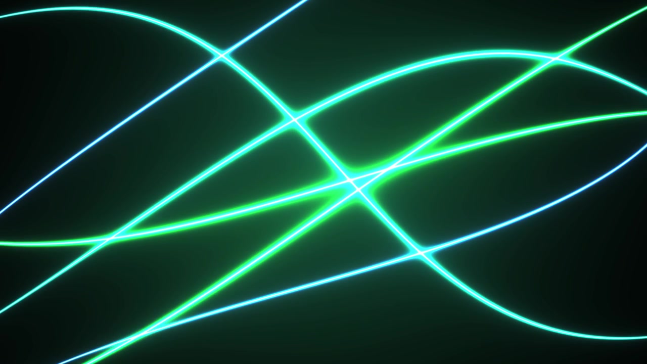 Sfondo animato astratto con onde di luce verdi e ciano luminose