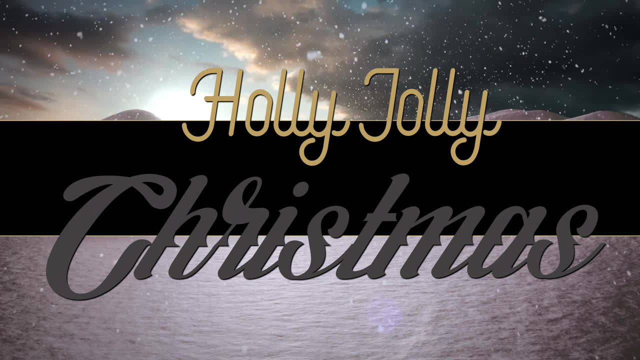 Animation of holly jolly christmas text over snow falling
