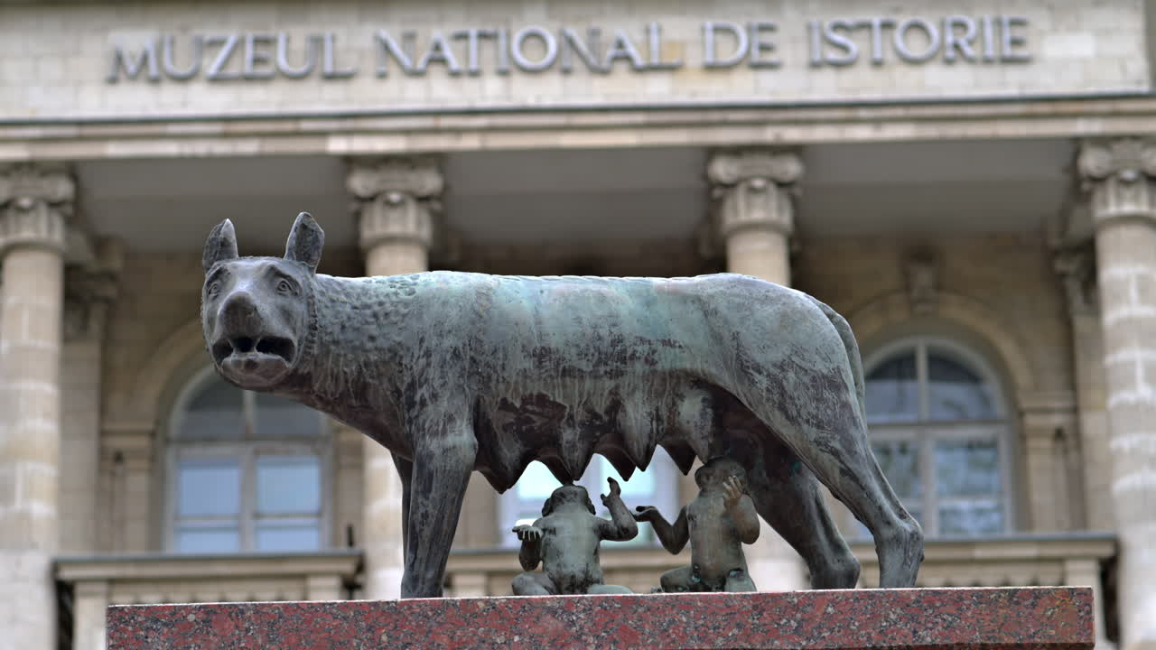 Chisinau, Moldova -April 18, 2024: The Capitoline Wolf statue in front of the National History Museum of Moldova