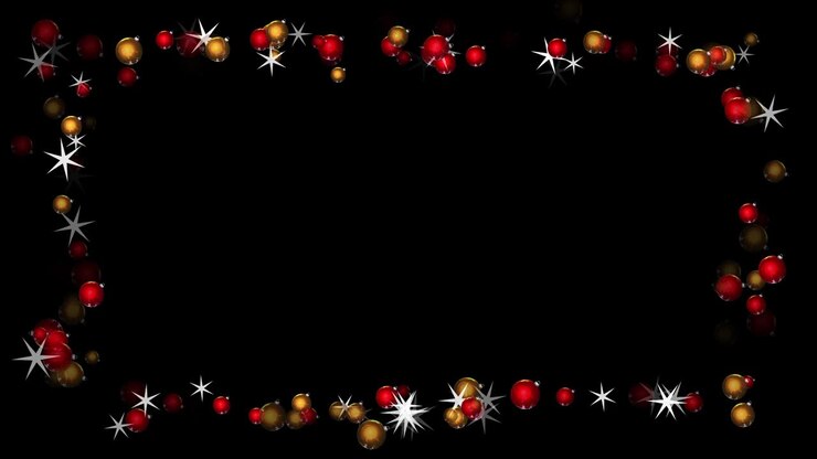Christmas frame with animated christmas balls and stars, seamless loop, use screen layer mode for alpha