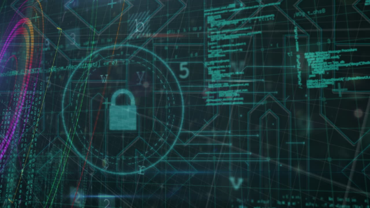 Animation of data processing over black background