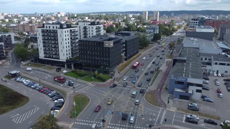 Drone-shot-of-city.-Cars