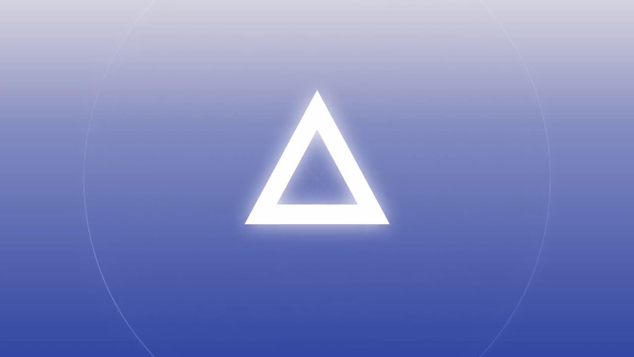 파란색 배경에  ⁇ 색 원과 삼각형의 애니메이션