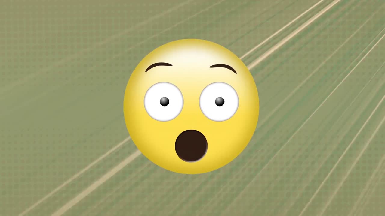 animación de emoji de cara sorprendida sobre rastros de luz contra un fondo gris con espacio de copia