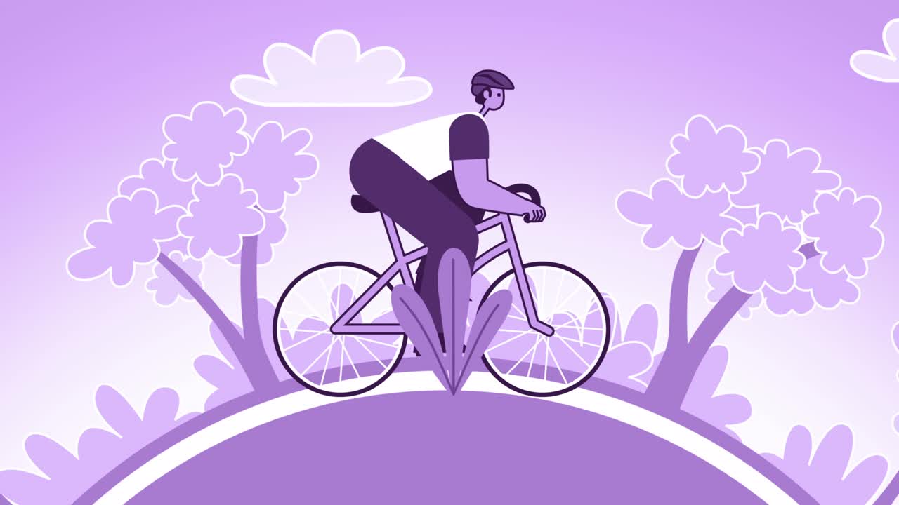 Purple Style Man Flat Character Outdoor Bike Riding Loop Animation