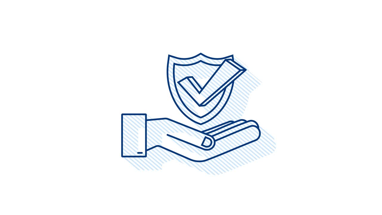 손 위에 매달린 그림자 체크 마크. 녹색 승인 된 별 스티커. 모션 그래픽