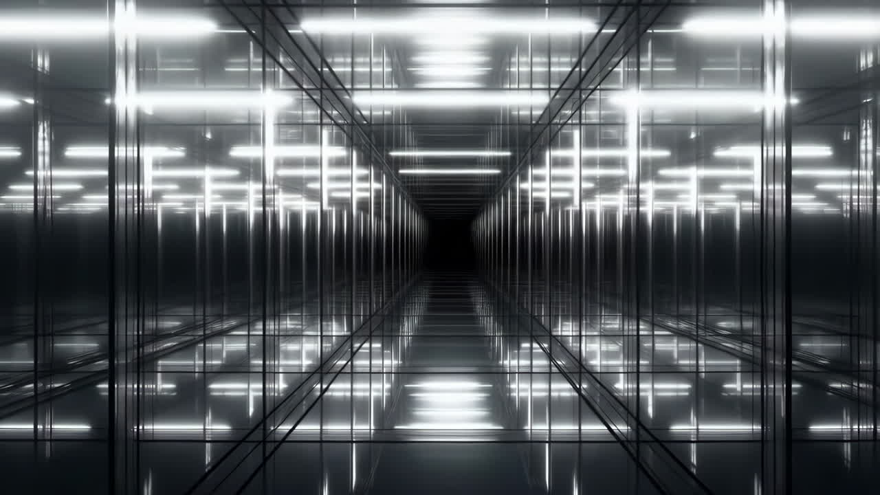 Abstract Reflective Tunnel with Bright Lights