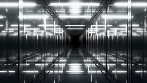 abstract reflective tunnel with bright lights