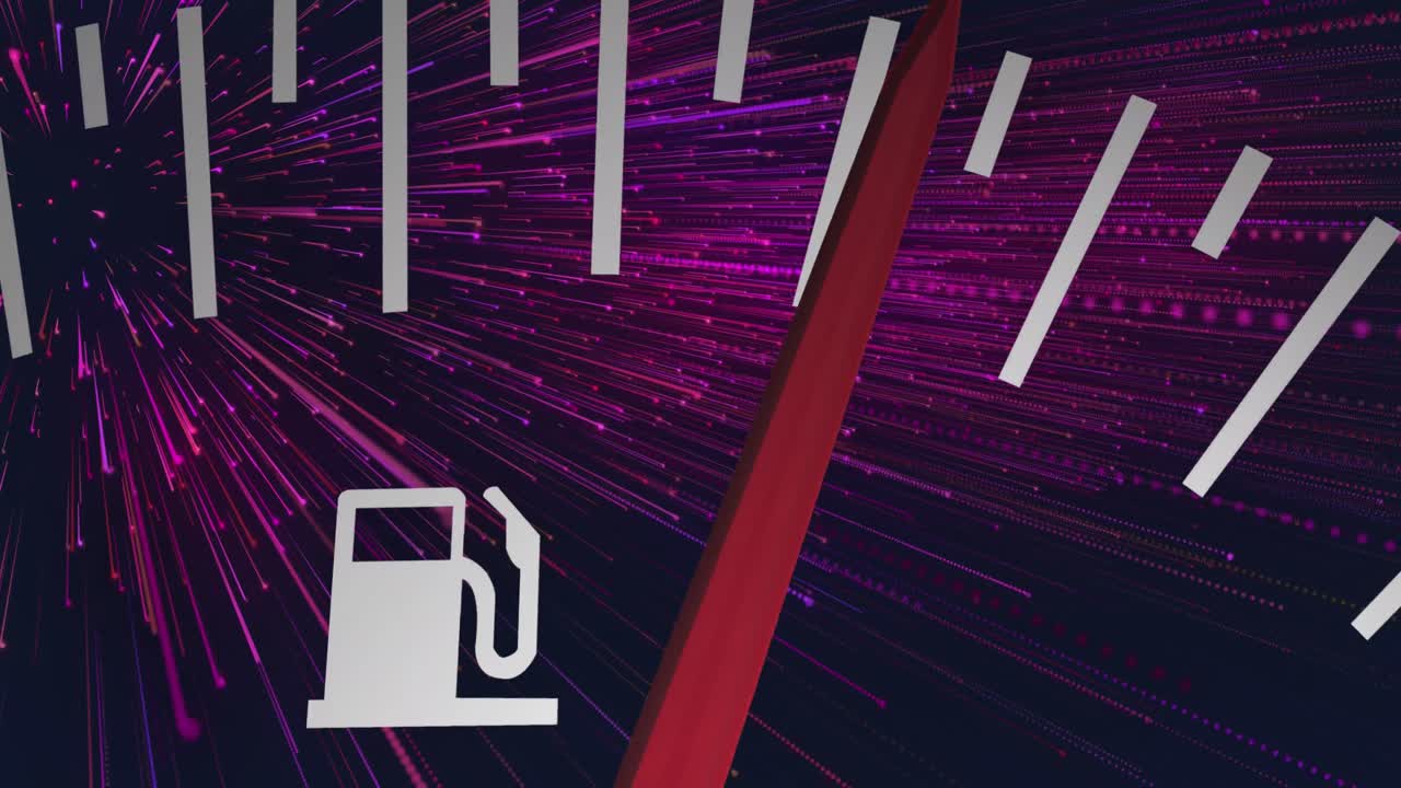 보라색 불과 검은색 배경 위의 연료 가이드 애니메이션