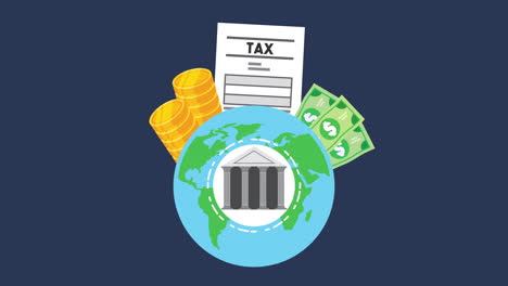 planet earth with tax time set icons