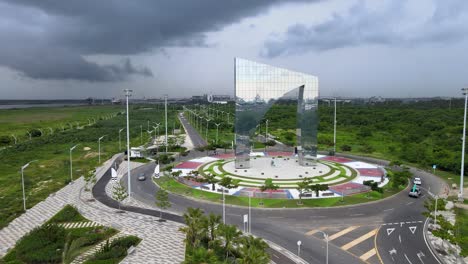 Aerial-view-of-"Window-of-Champions",-a-monument-built-in-tribute-to-the-team-"Junior-of-Barranquilla