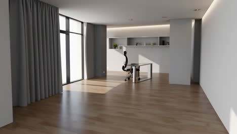 modern empty office room with ergonomic chair and glass desk