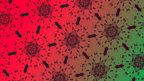 kaleidoscopio gráfico de movimiento patrón de animación 2d espejo geométrico efecto visual ilusión óptica reflexión forma vectorial lineal fondo 4k verde rojo