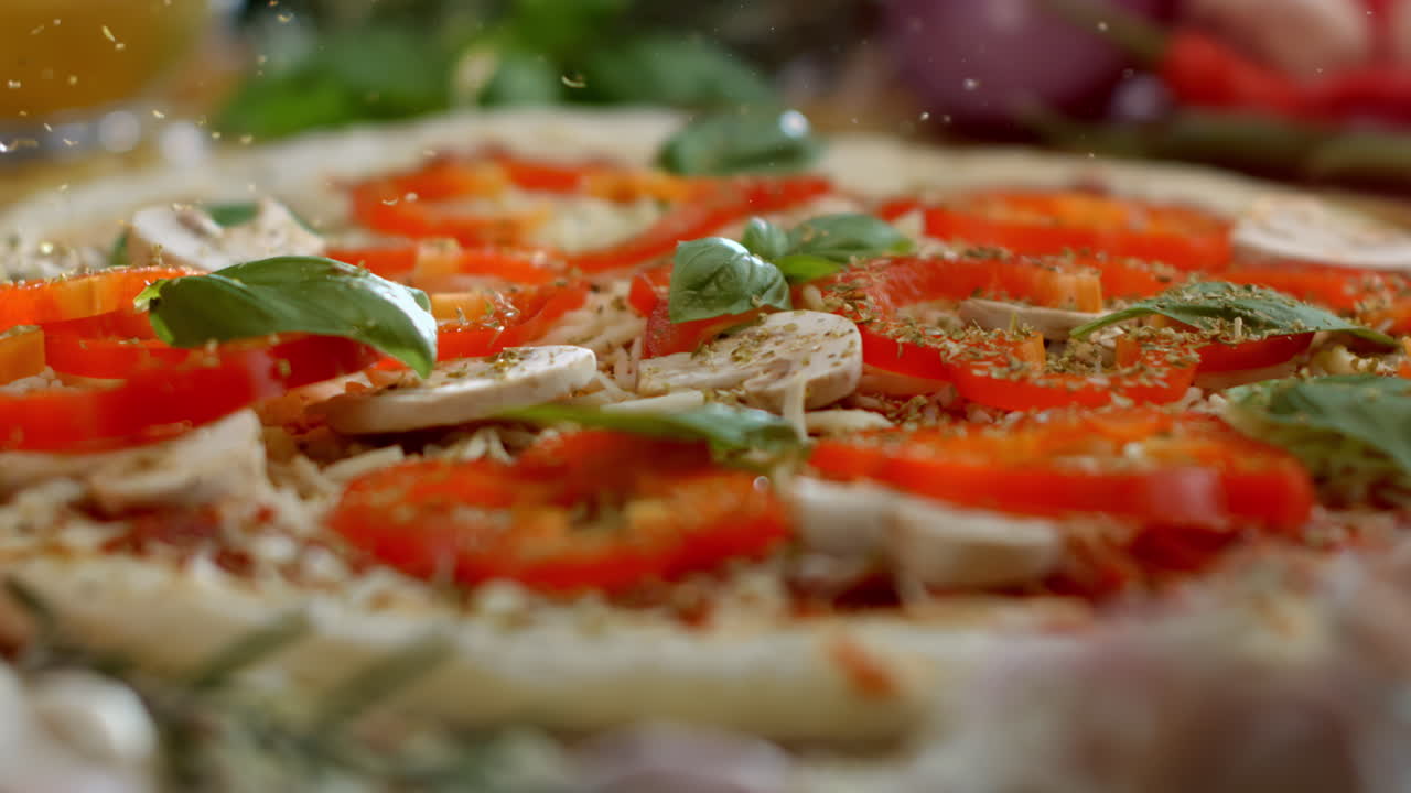 Making fresh homemade pizza with tomatoes and mushrooms