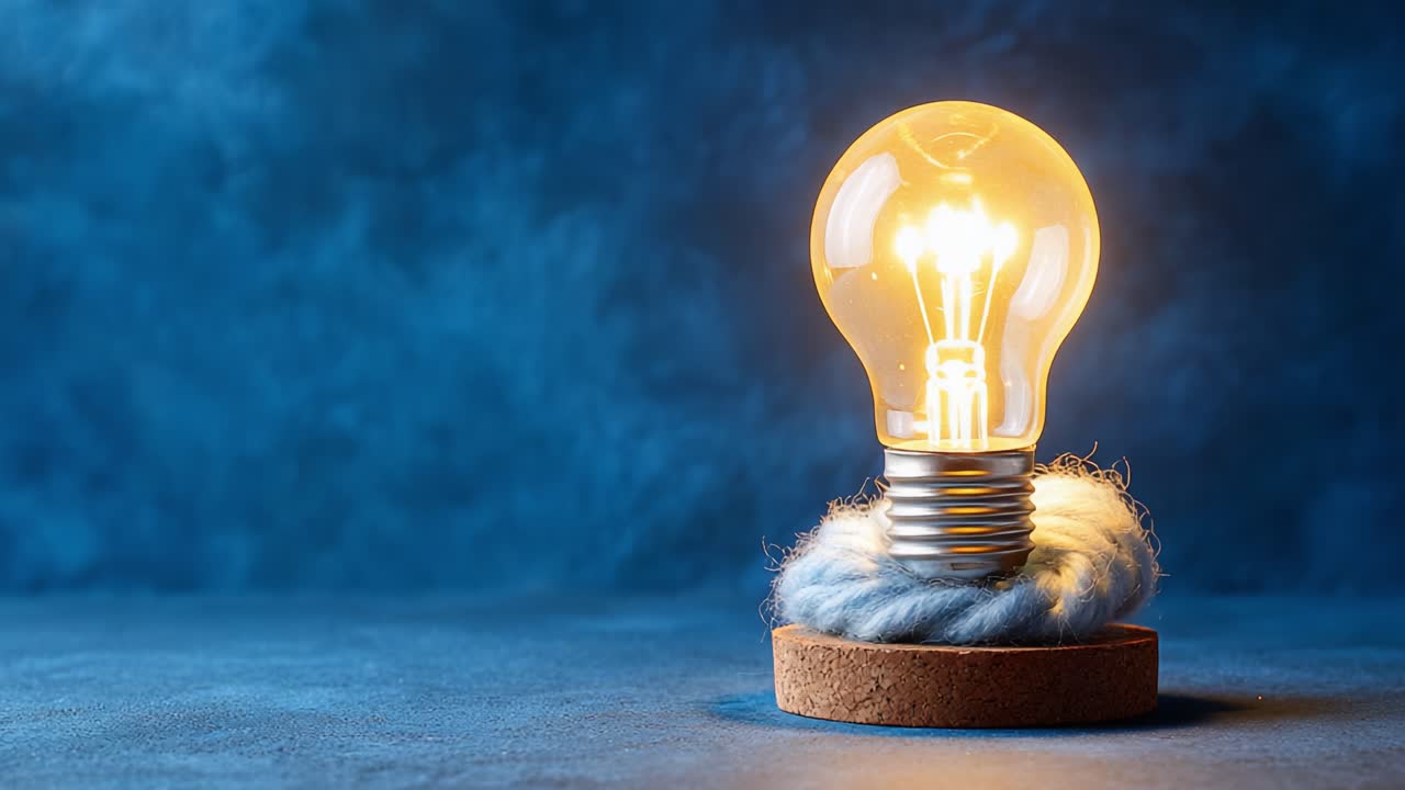 A Creative Display of a Vintage Light Bulb Illuminating Soft Cotton, Set Against a Deep Blue Background, Capturing the Essence of Warmth and Inspiration