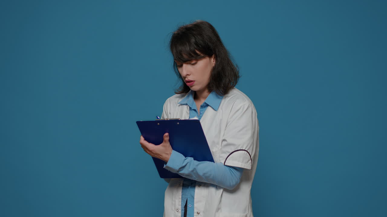 Scientific researcher taking experiment notes on papers