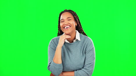 Laughing,-green-screen-and-portrait-of-funny-woman