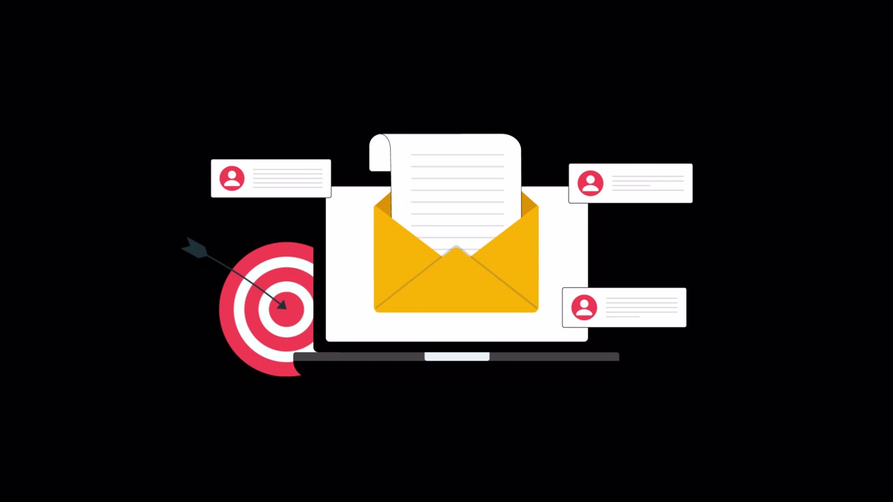 Laptop animato che mostra email marketing e crescita del pubblico target