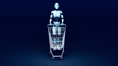 4k concept animation of a woman robot shopping
