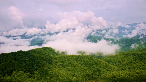 sweeping cinematic drone view of the smoky mountains.