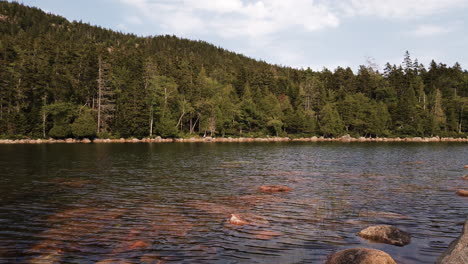 jordan pond hiking path packed with tourists, acadia national park, maine, usa