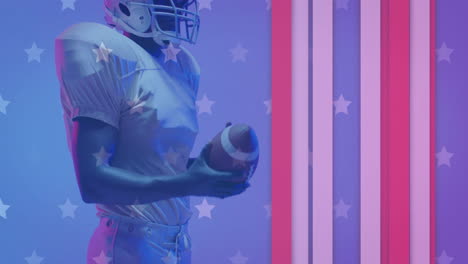 animación de jugador de fútbol americano afroamericano y bandera de ee.uu.