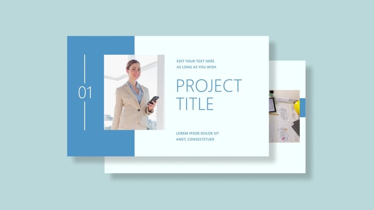 Professional Business Presentation Slide Template with Woman and Architectural Plans