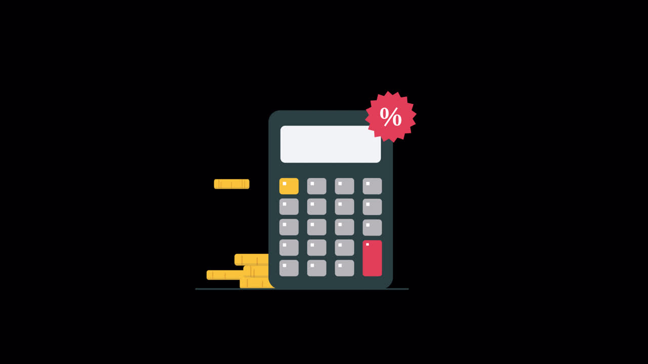 Animated Calculator with Growing Stack of Gold Coins and Percentage Symbol
