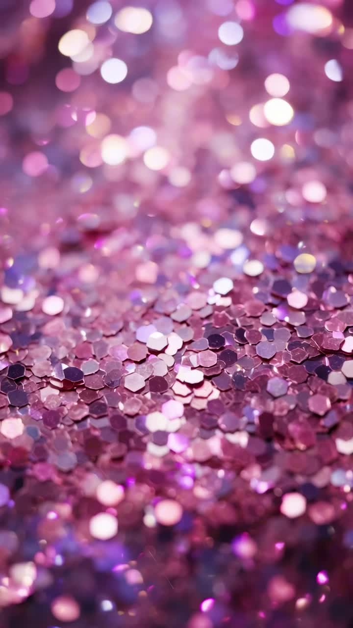 Close-up video of shimmering pink glitter hexagons, creating a dreamy, bokeh effect