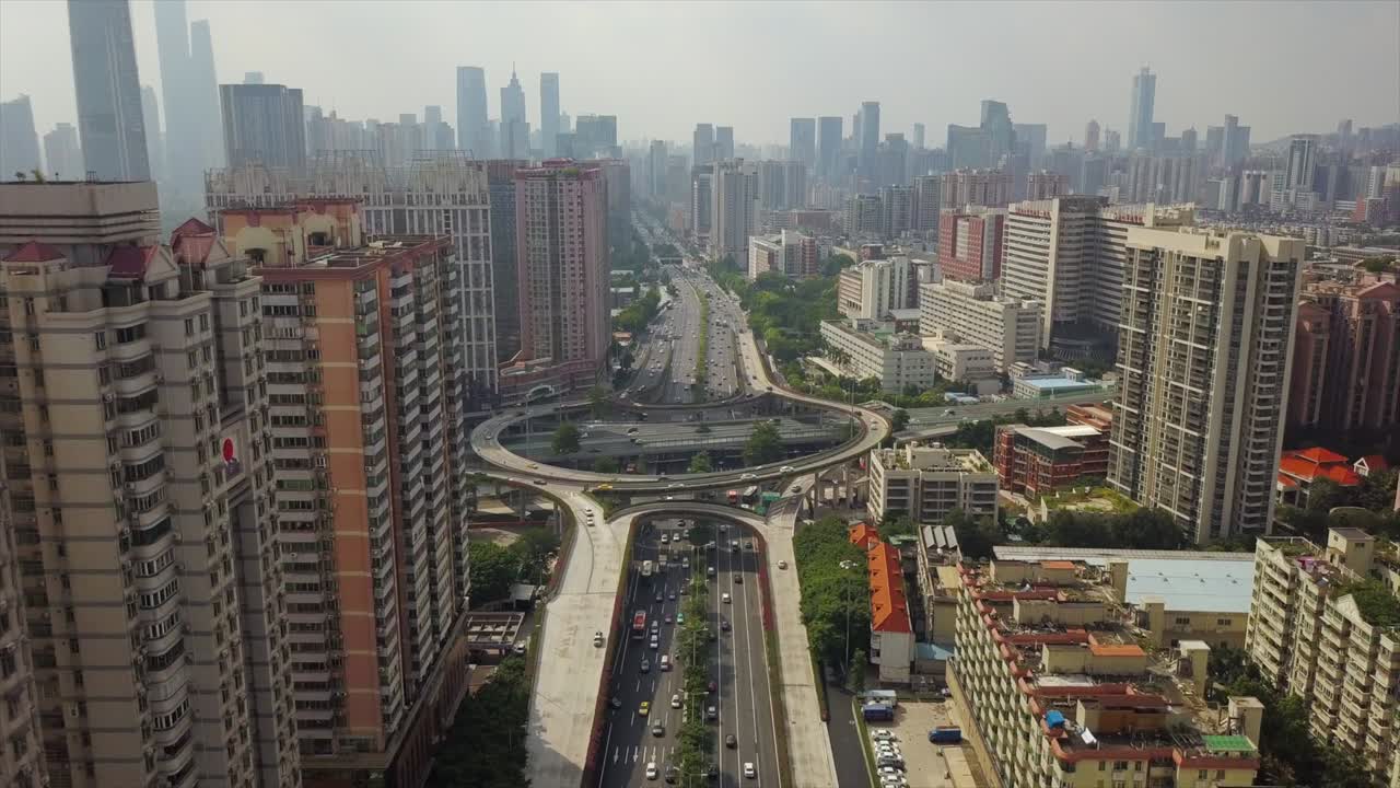 china día soleado famosa ciudad de guangzhou tráfico carretera cruce panorama aéreo 4k