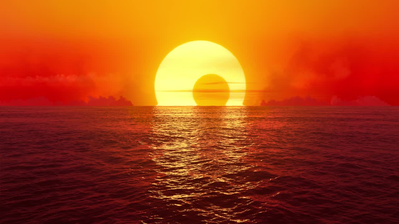 일몰과 일식은 원활하게 인 바다를 가로지르고 있습니다.