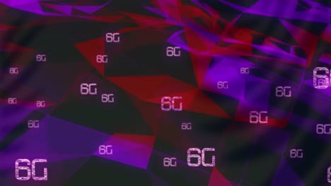 animación de múltiples textos de 6g sobre formas geométricas en movimiento coloridas
