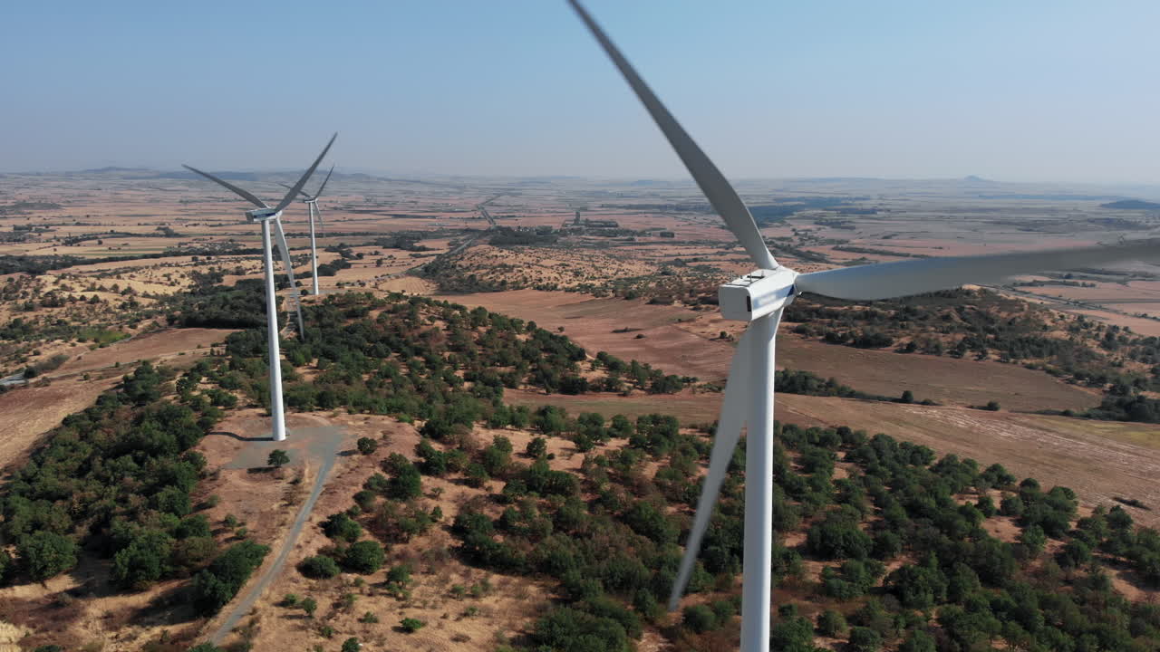 Aerial View of Wind Turbines in a Rural Landscape