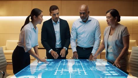 business team meeting with interactive table
