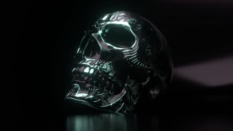 glowing metallic skull