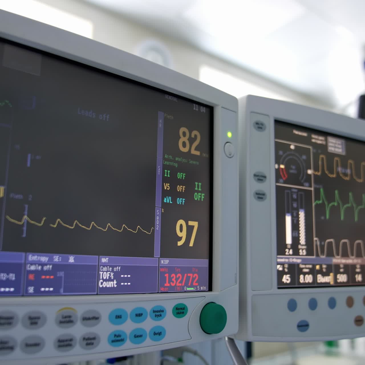 Medical professional monitors working in surgery ward. Emergency sugical equipment technology