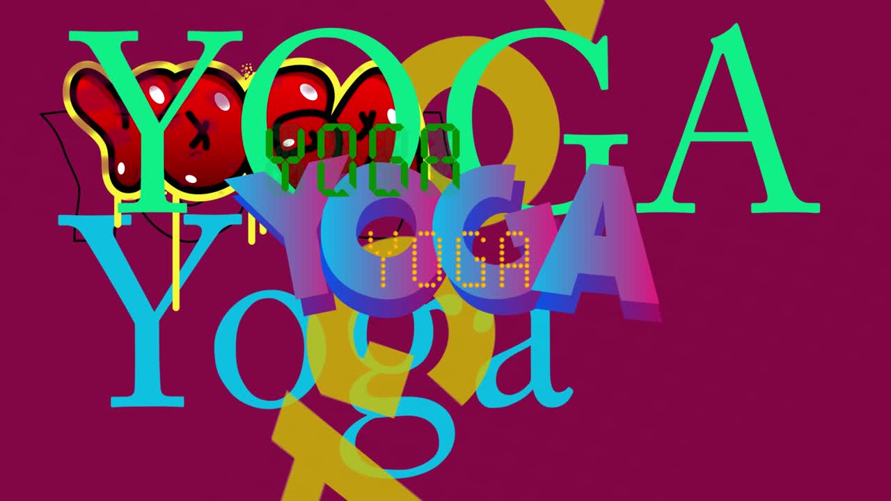 Animated fun, abstract Yoga word cloud.