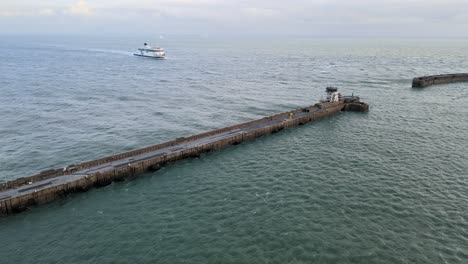 ferry approaching port of dover , kent england , aerial 4k footage