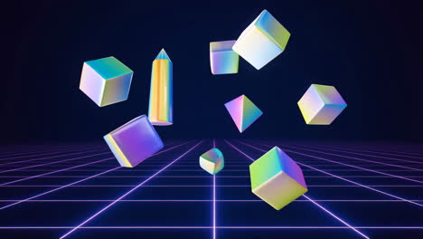 abstract geometric shapes on neon grid
