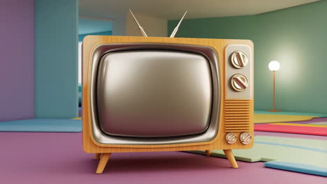 retro television set in a vibrant, pop-art inspired room