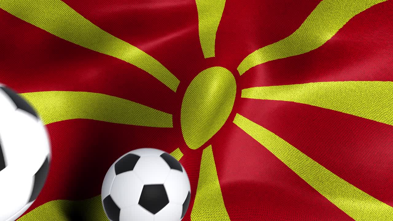 bandera de macedonia del norte con pelotas de fútbol