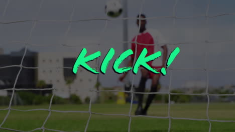 animación del texto de patada sobre el jugador de fútbol
