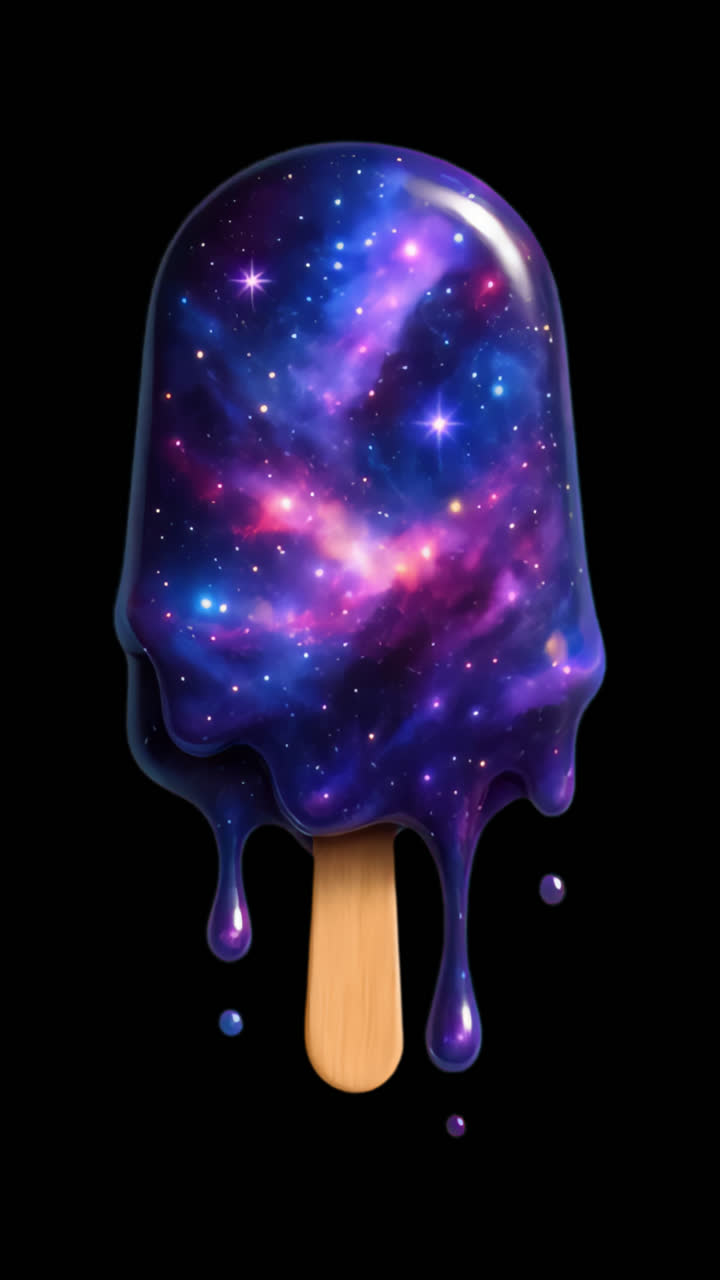 Cosmic galaxy ice cream animation isolated asset, transparent 4K video, alpha channel, ProRes 4444