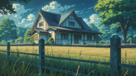 traditional japanese house in a rural landscape