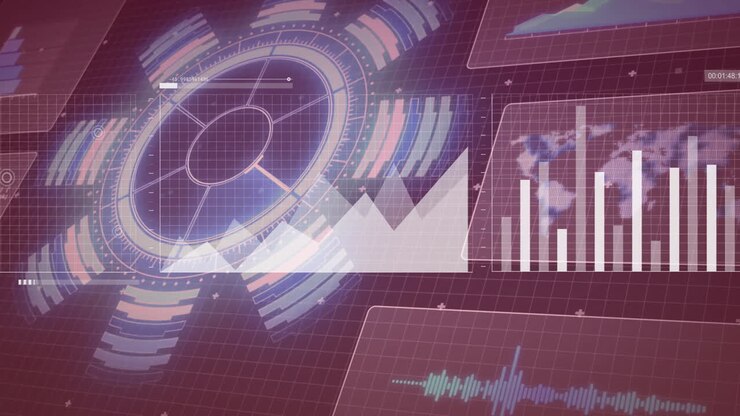 Graphs and charts animation over futuristic interface with data visualizations