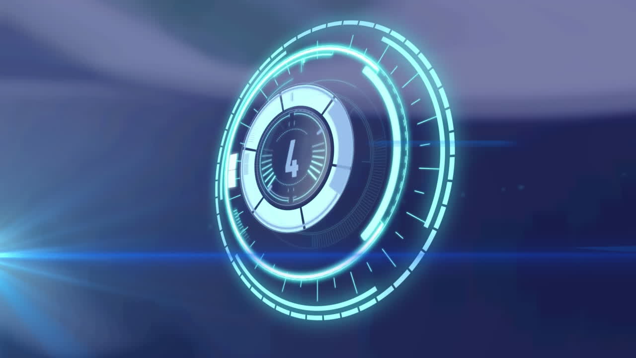 Animation of rotating safe lock with countdown over light trail on blurred background