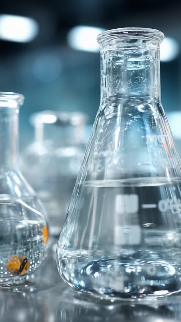 A Close-Up View of Laboratory Glassware Featuring Clear Liquid and Microorganisms, Highlighting the Intricacies of Scientific Experiments and Discoveries