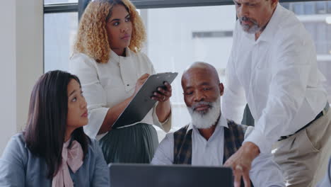 laptop, ceo or senior business people in meeting