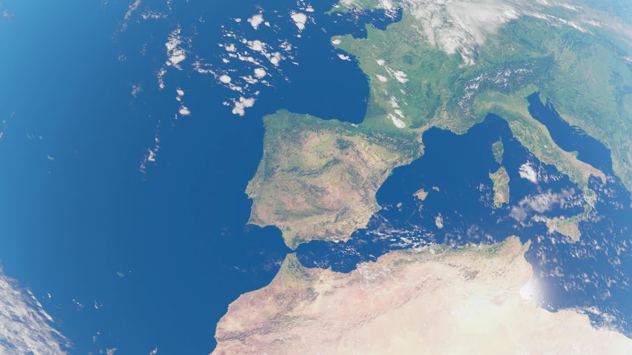 3D Animation showing Spain from space