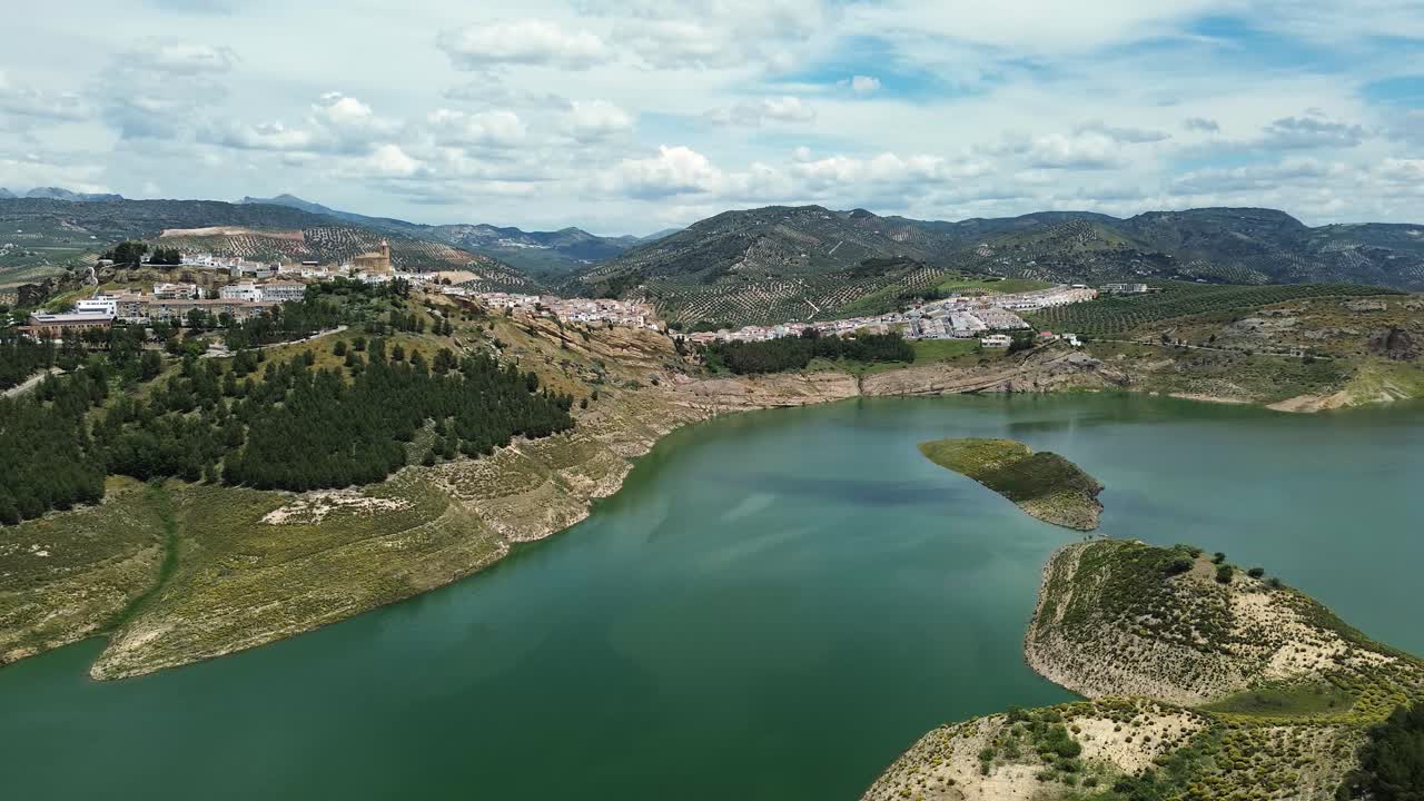 Aerial view of Iznajar, a small village in the south of spain.